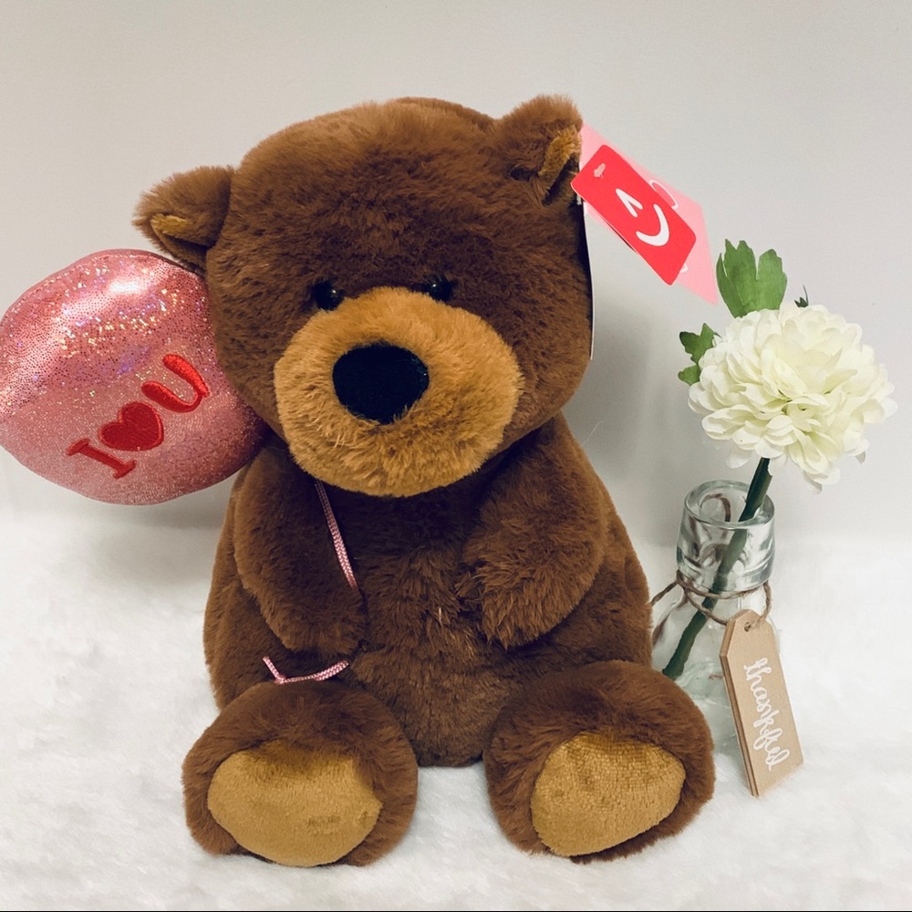Brown Teddy Bear 🧸, I ♥️ U balloon 🎈, Aurora Valentine Plush, Stuffed 8” New